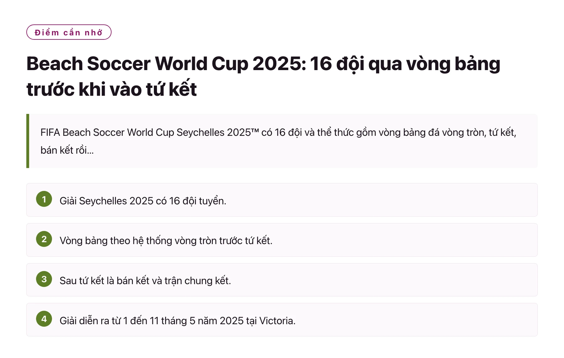 Beach Soccer World Cup 2025: 16 đội qua vòng bảng trước khi vào tứ kết——全文要点速览